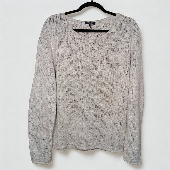 rag & bone Oatmeal Textured Scoop Neck Pullover Slouchy Knit Sweater Relaxed Fit - Picture 1 of 16